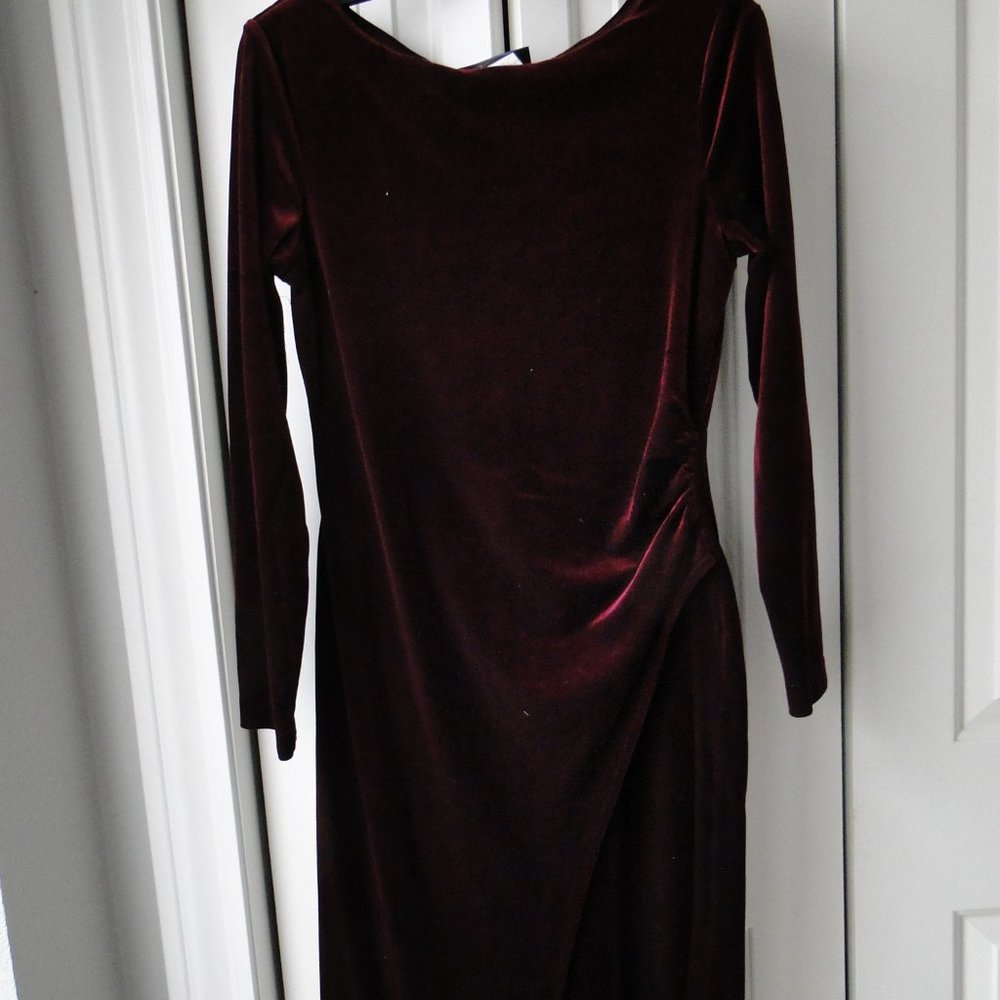 Deep Red Velvet-look Velour Dress - Size 10